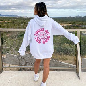 focus on the good smiley face hoodie
